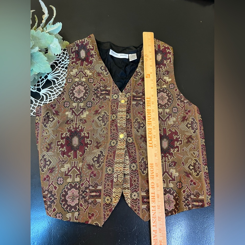 Baxter & Wells Vintage 90s Aztec Tribal Tan Maroon Tapestry Vest Sz M See Detail - Picture 4 of 7